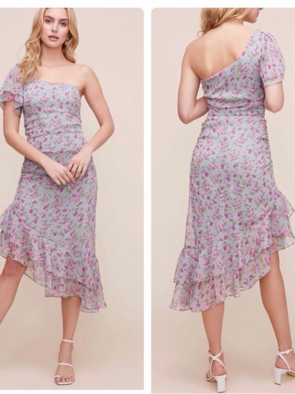 ASTR The Label Lisa Floral One Shoulder Asymmetrical Midi Dress small